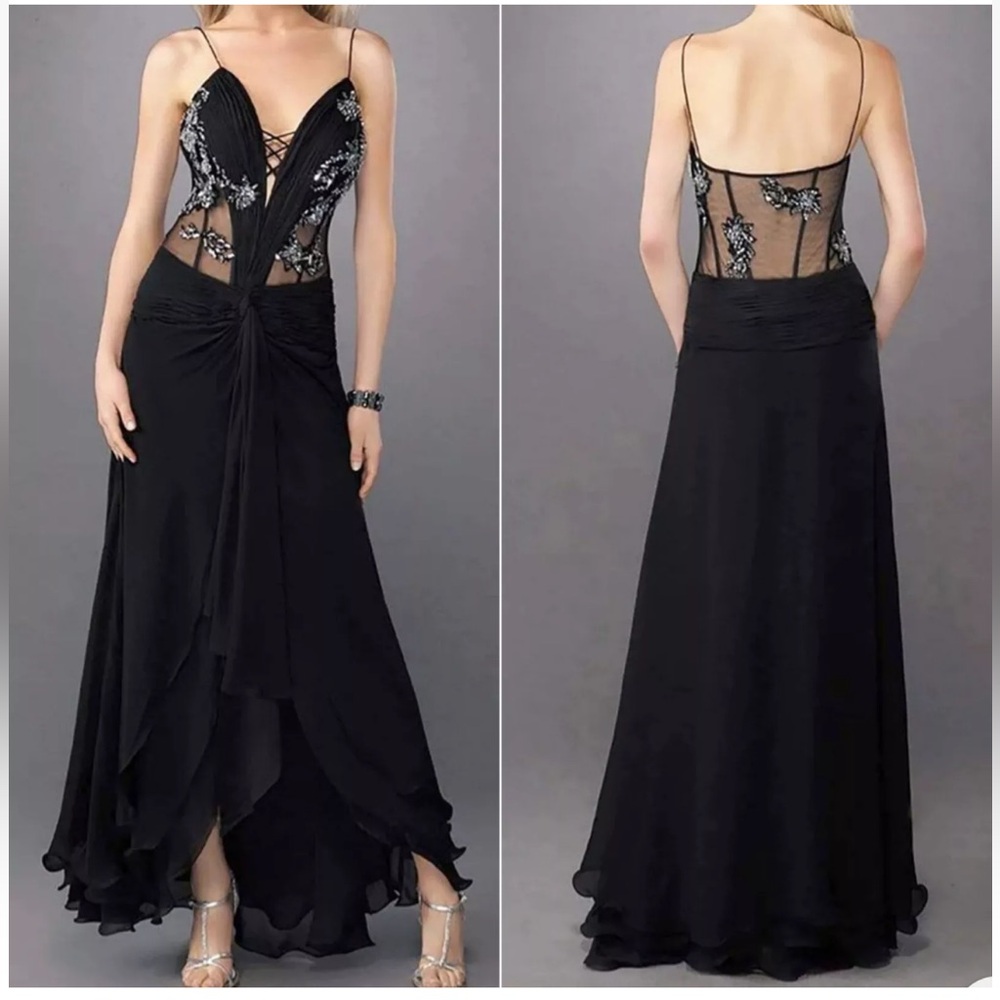 La femme black dress with illusion & beading